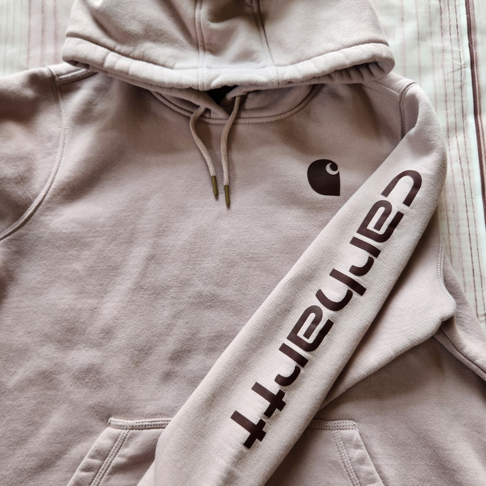 Carhartt "Relaxed Fit Midweight Logo Sleeve Graphic Hoodie" Mink Women's Size XL - Picture 4 of 11